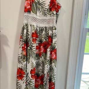 Floral Maxi Dress with Red and Green Pattern